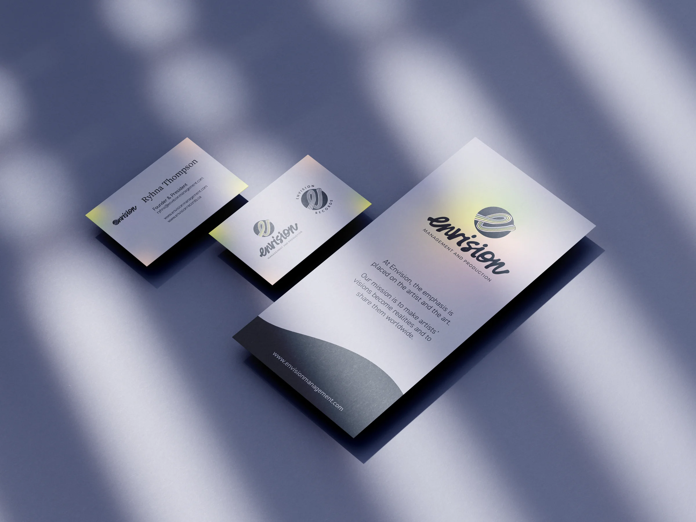 Envision Management and Production brochure and business cards